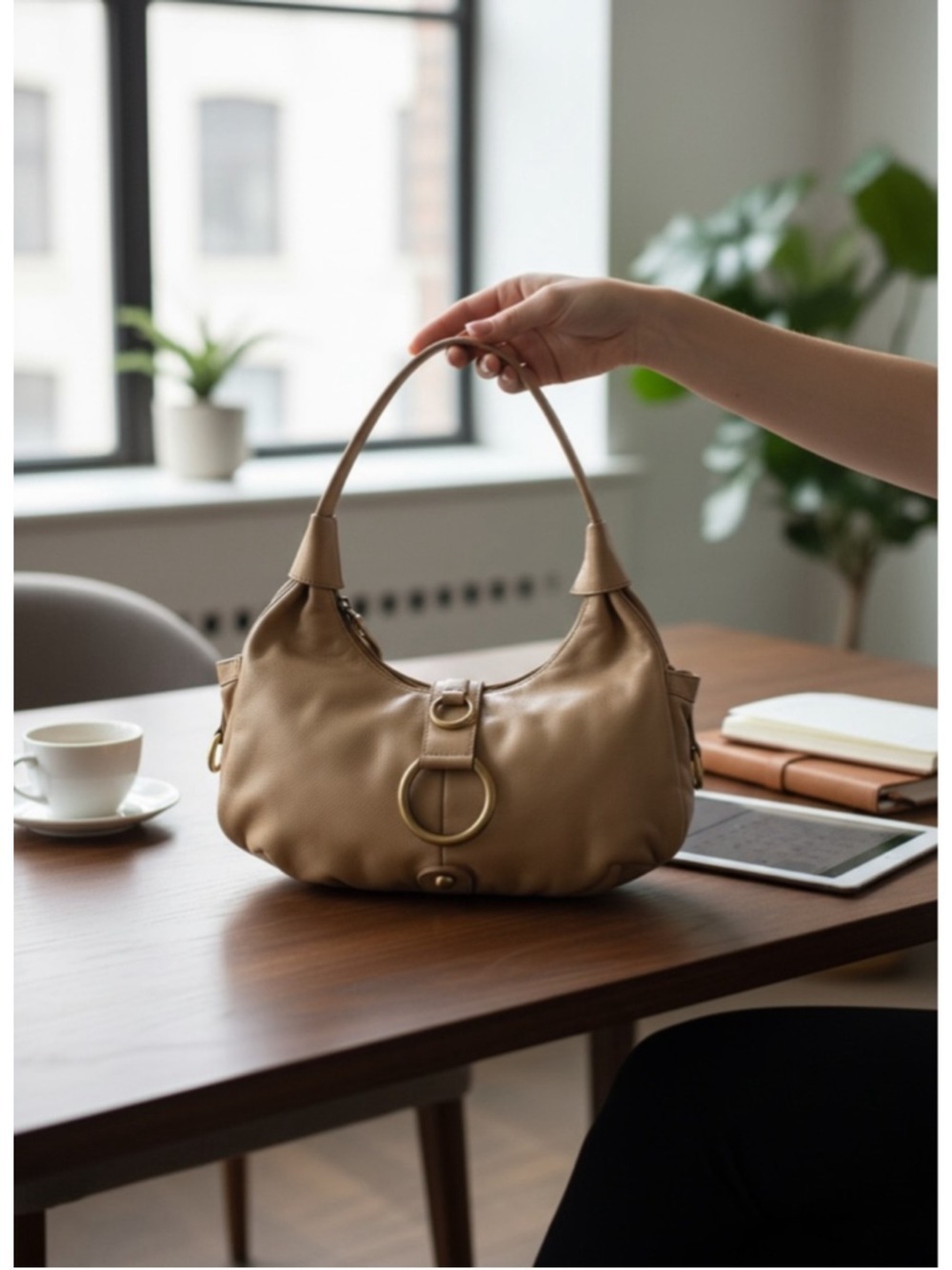 Michael Rome Italy Leather Hobo Purse Gold